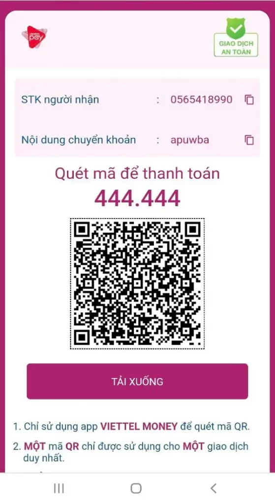 Nạp tiền bằng cách sử dụng ví điện tử Viettel Pay